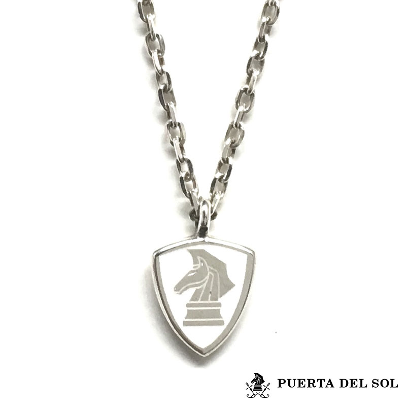もうすぐ終了！クーポンで10％OFF 10日23：59まで プエルタデルソル PUERTA DEL SOL チェス ナイト エンブレム ネックレス 45cm シルバー950 ホワイト 白 メンズ ブランド