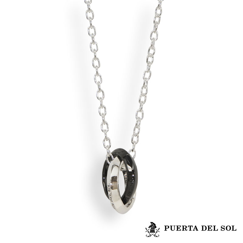 クーポンで10%OFF!26日1時59分まで プエルタデルソル PUERTA DEL SOL ダブルリング ネックレス ブラック 黒 シルバー950 チタンコーティング メンズ ブランド|Wayng