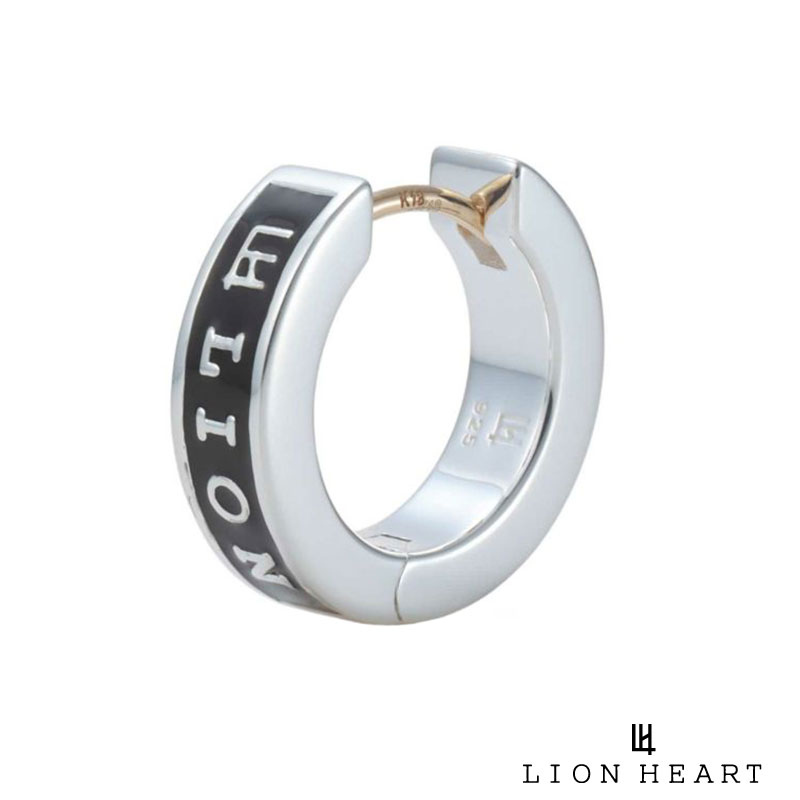 クーポンで10％OFF！17日9時59分まで ライオンハート for Gift クラッチピアス ロゴ シルバー925 シルバー×ブラック フープ ピアス フープピアス 片耳用 1点売り メンズ ブランド