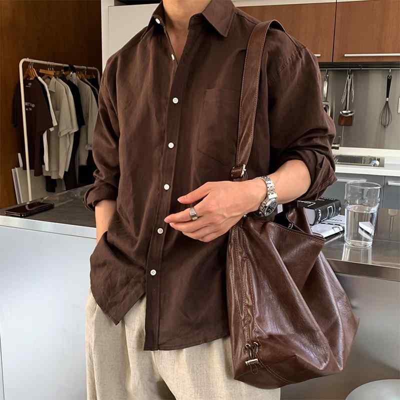プルオーバー メンズ 長袖 綿織物リネン トップス 歳月 韓国風 ゆったり 無地 アウター 御部屋着 普段使い走り 鏡鑑ド赤銅色