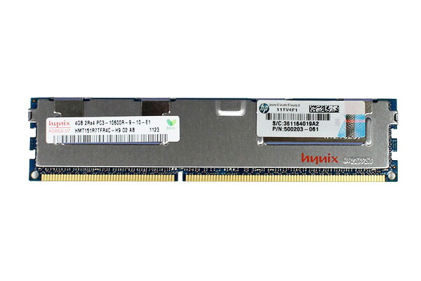 500203-061 HP 4GB パソコン3-10600 DDR3-1333 1.5V ECC Registered 240pin hynix HMT151R7TFR4C-H9【中古】