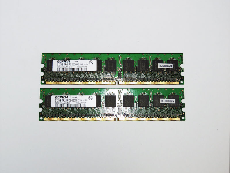 MJ701G2N 日立 1GB (512MBx2) 240p DDR2 パソコン2-5300E ECC non-REG ELPIDA EBE51ED8AJWA-6E-E【中古】