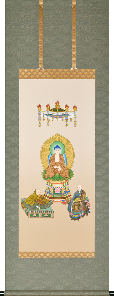 掛け軸 掛軸 臨済三尊佛(妙心寺派) 尺五 五尺丈(54.5×150cm) 桐箱収納 全国送料無料無料 代引き手数無料 \