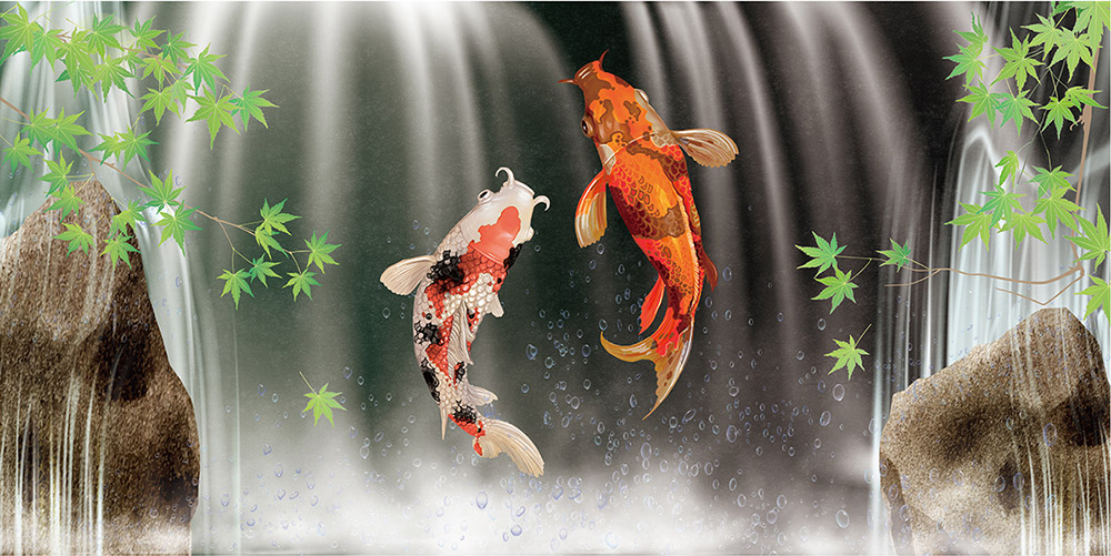 楽天市場 国産 日本製 送料無料 6尺6曲 屏風slデザインシリーズ 鯉の滝登り 強くて丈夫 送料無料 代引き手数料無料 わざっか本舗