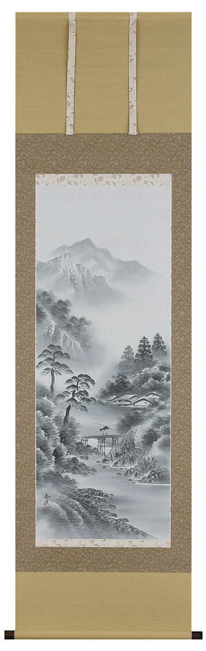 彭城百川「水墨山水」掛軸 紙本：江戸中期