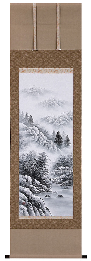 特注製品◎山下友月『彩色山水』日本画★風景・掛け軸・ 山水、風月