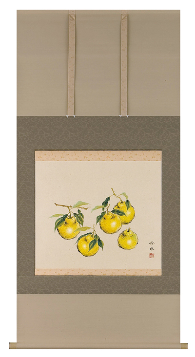 蜜柑 掛け軸 美品 日本画 - 美術品