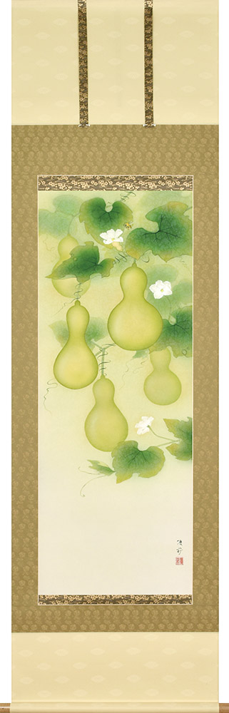 掛け軸 掛軸 福々六瓢之図 鈴木優莉 尺五立 54.5&times;190cm ＜太巻桐箱収納＞ 全国送料無料無料 代引き手数無料 年中掛け｜わざっか本舗