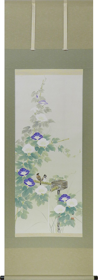 掛け軸 掛軸 朝顔 出口華凰 尺五立 59×190cm <太巻桐箱収納> 全国送料無料無料 代引き手数無料 季節掛け ギフト 贈答品|わざっか本舗