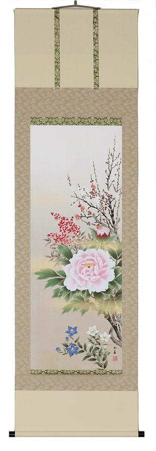 楽天市場】掛け軸 掛軸 松竹梅鶴亀 木下雅弘 半切立(47×190cm) 桐箱