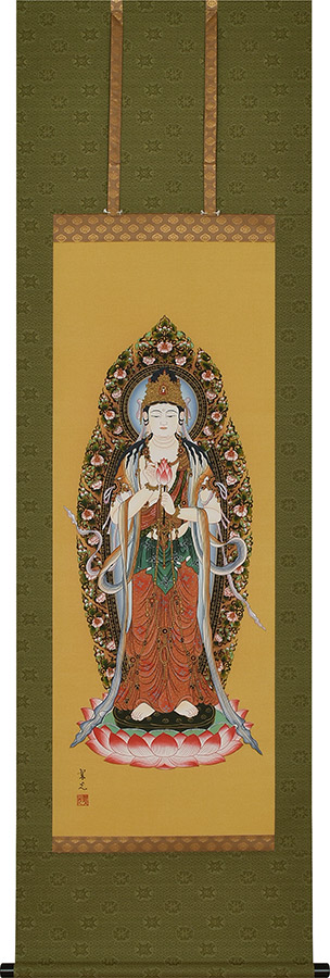 掛け軸 掛軸 聖観音 林翠光 尺五立(54.5×180cm) 高級桐箱入 全国送料無料無料 代引き手数無料 \