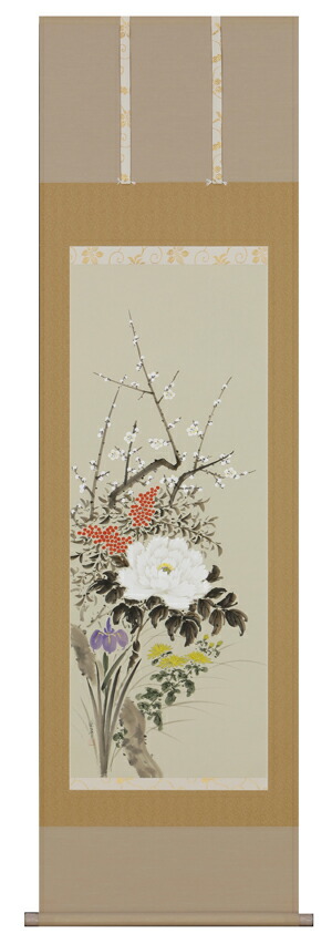 鏡獅子　掛軸　北沢利輝作　尺五巾立　桐箱・紙箱共 鏡獅子 掛軸 北沢利輝作 尺五巾立 桐箱・紙箱共