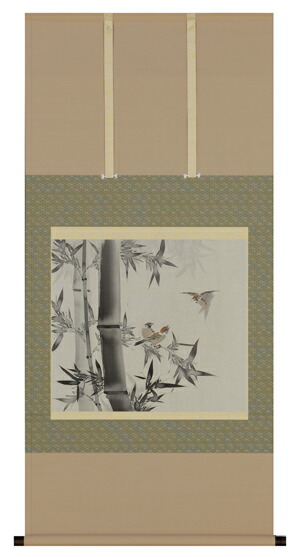 楽天市場】掛け軸 竹に雀 (山口赤雨) 送料無料 （掛軸小物なし