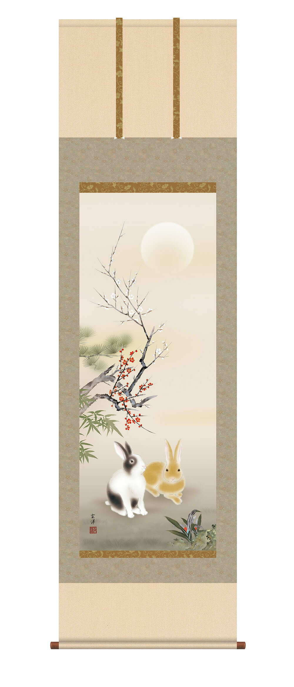 複製/夏目漱石/竹図/工芸/織物/布袋屋掛軸HJ-820 夏目漱石 かた寄せて/掛け軸 絵画の買取.販売.表装/長良川画廊