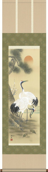 掛け軸 通販鶴 亀 <br>尺三幅 松竹梅鶴亀（小野 洋舟）<br>?掛け軸（かけじく）送料無料 新品掛軸 <br>受注後生産商品
