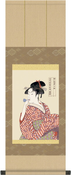 喜多川歌麿　美人図　掛軸　送料無料 喜多川歌麿 美人図 掛軸 送料無料 真作】【S8】喜多川歌麿「花見