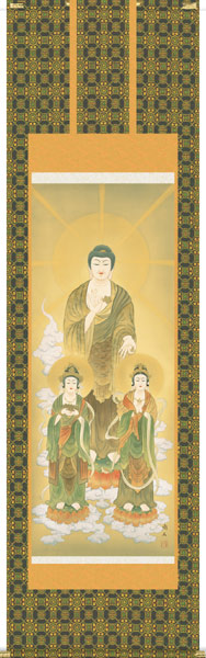掛け軸 掛軸 仏書画 阿弥陀三尊仏（高見 蘭石） ?新品掛軸（かけじく）販売 受注後生産商品\