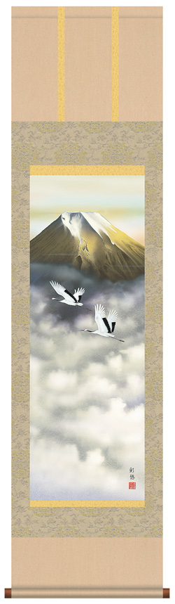 楽天市場】掛け軸(掛軸)鶴亀 松上双鶴（山村 観峰）結婚式 結納 お祝い