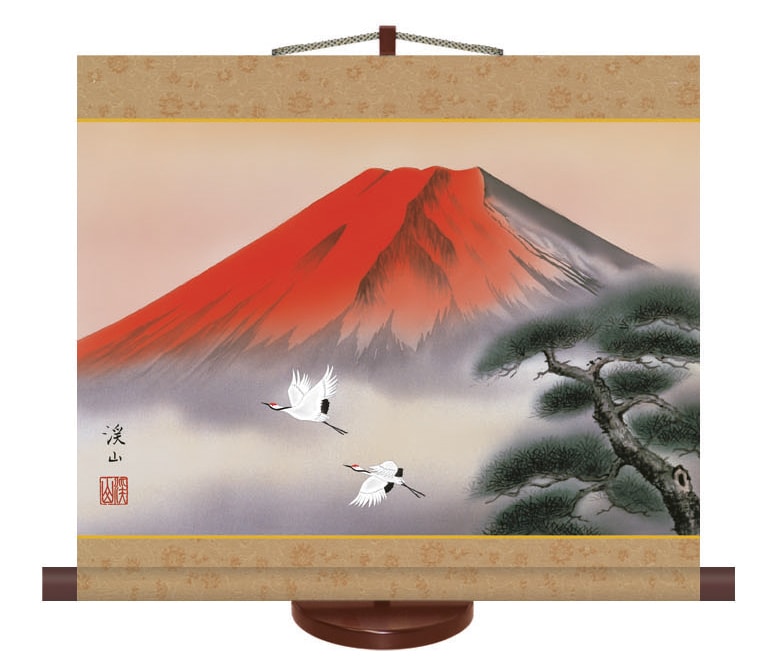 掛け軸 かけじく 山水画ミニ掛軸<br>赤富士飛翔(伊藤 渓山)<br>受注後生産商品 ミニサイズなので玄関にも 山水画 年中掛け ミニ掛け軸