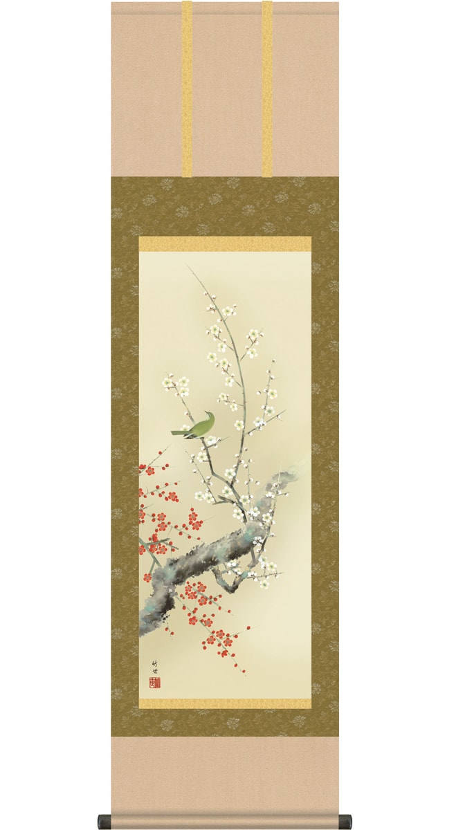 即発送可新品　掛け軸　四季花 名花繚乱　尺五　掛軸　花　花鳥画 年中 花鳥、鳥獣