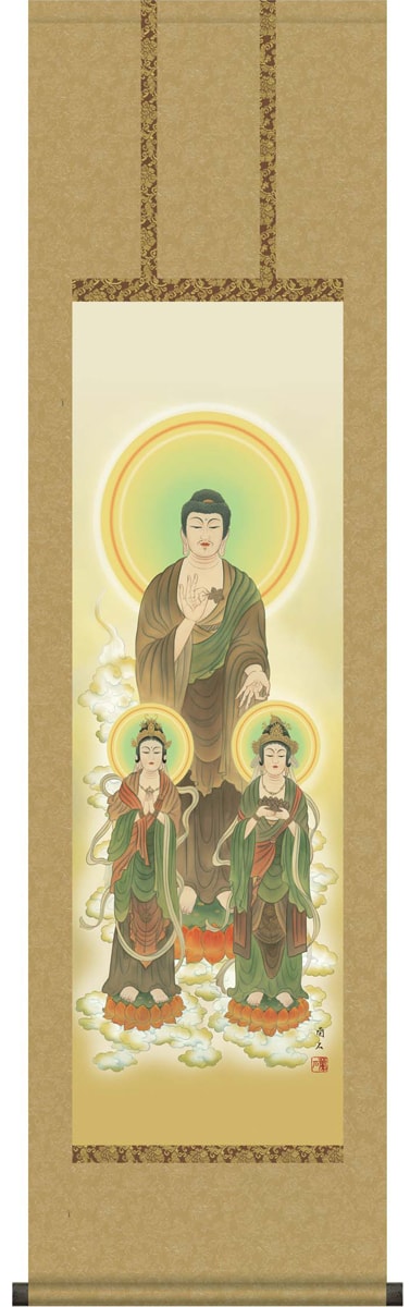 掛け軸 仏事 仏書画 高見 尺三立 化粧箱 洛彩緞子佛表装 掛軸 床の間 おしゃれ 壁掛け 絵 44.5cm×164cm 全国送料無料|わざっか本舗