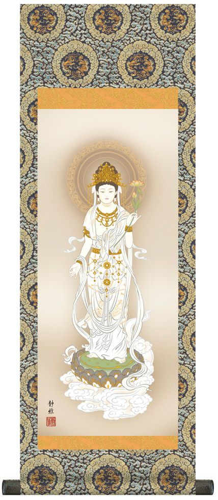 楽天市場】掛け軸 販売 伝統仏画 [尺五立]白衣観音(阿部 静雅)掛軸販売