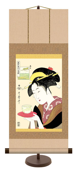 和風モダン掛け　喜多川　歌麿　難波屋おきた　浮世絵　美人画　掛け軸スタンド付き　 \