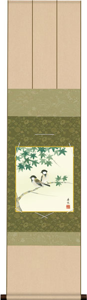 色紙掛け　花鳥山水画　四季揃え　花鳥四趣セット　紙色セット　衣笠緞子色短掛　 \