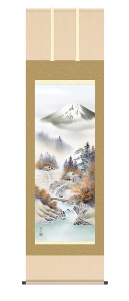 掛け軸　富士紅染　伊藤渓山（三美会）　尺五立幅54.5×高さ約190cm　四季山水揃　 \