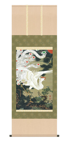 掛け軸　伊藤　若冲　老松白鳳図　尺五アンドン幅54.5×高さ約153cm　名画複製画　<br>