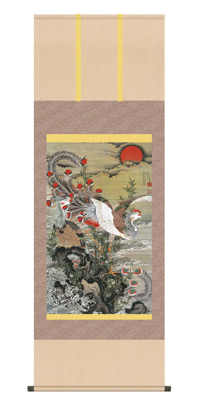 掛け軸　伊藤　若冲　旭日鳳凰図　尺五アンドン幅54.5×高さ約153cm　名画複製画　 \