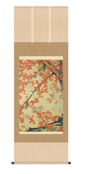 掛け軸　伊藤　若冲　紅葉小禽図　尺五アンドン幅54.5×高さ約153cm　名画複製画　 \