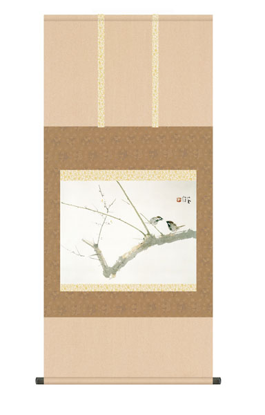 楽天市場】竹内栖鳳『 梅に鶯 』手彩色 特殊美術印刷 軸装 額装 掛軸