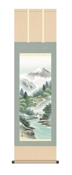 掛け軸　中山　雪邨（三美会）　涼風富峰　尺三立幅44.5×高さ約164cm　四季山水揃　 \