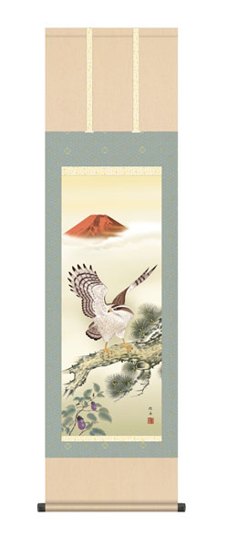 掛け軸　長江　桂舟（三美会）　一富士二鷹三茄子　尺三立幅44.5×高さ約164cm　　<br>