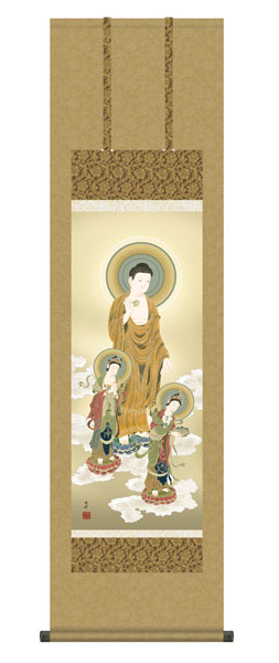 楽天市場】掛け軸 阿弥陀三尊佛 高畠周峰 尺三立 幅44.5cm×丈