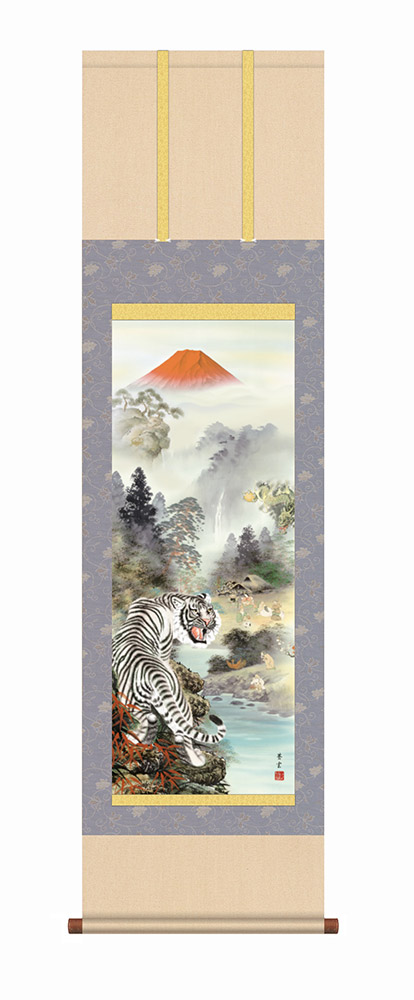 掛け軸 掛軸 尺三立 開運四神白虎図 茂木蒼雲 幅44.5&times;高さ約164cm 干支 縁起画 受注生産品 全国送料無料 代引き手数料無料 化粧箱 風鎮 防虫香 3点セット付｜わざっか本舗