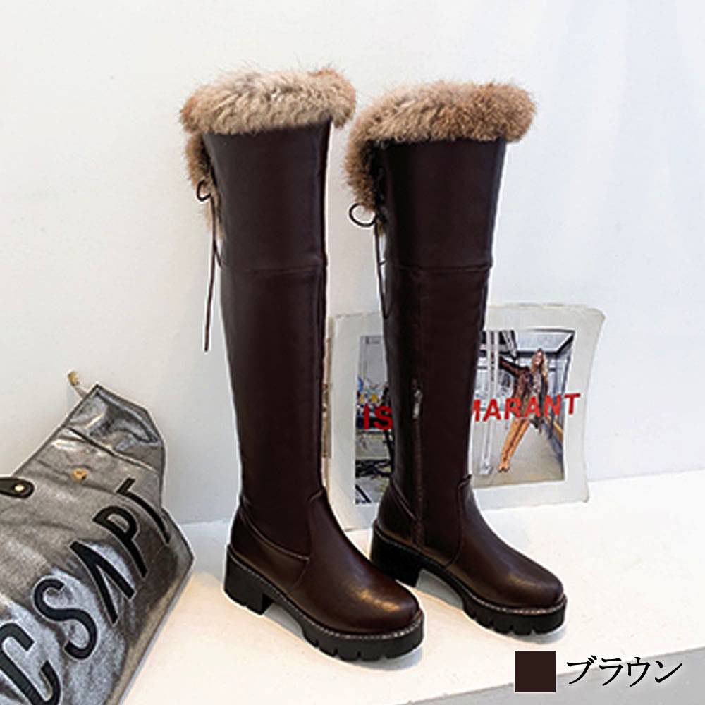 【＼クーポン利用で20%OFF!／】 ロングブーツ レディース ファー付ニーハイブーツ 疲れない ジョッキーブーツ ストレッチ 厚底 編み上げ 防寒 冬 スエード ムートンブーツ レース 歩きやすい 大きいサイズ ワイド 秋 ショートブーツ ミドルブーツ ぺたんこ