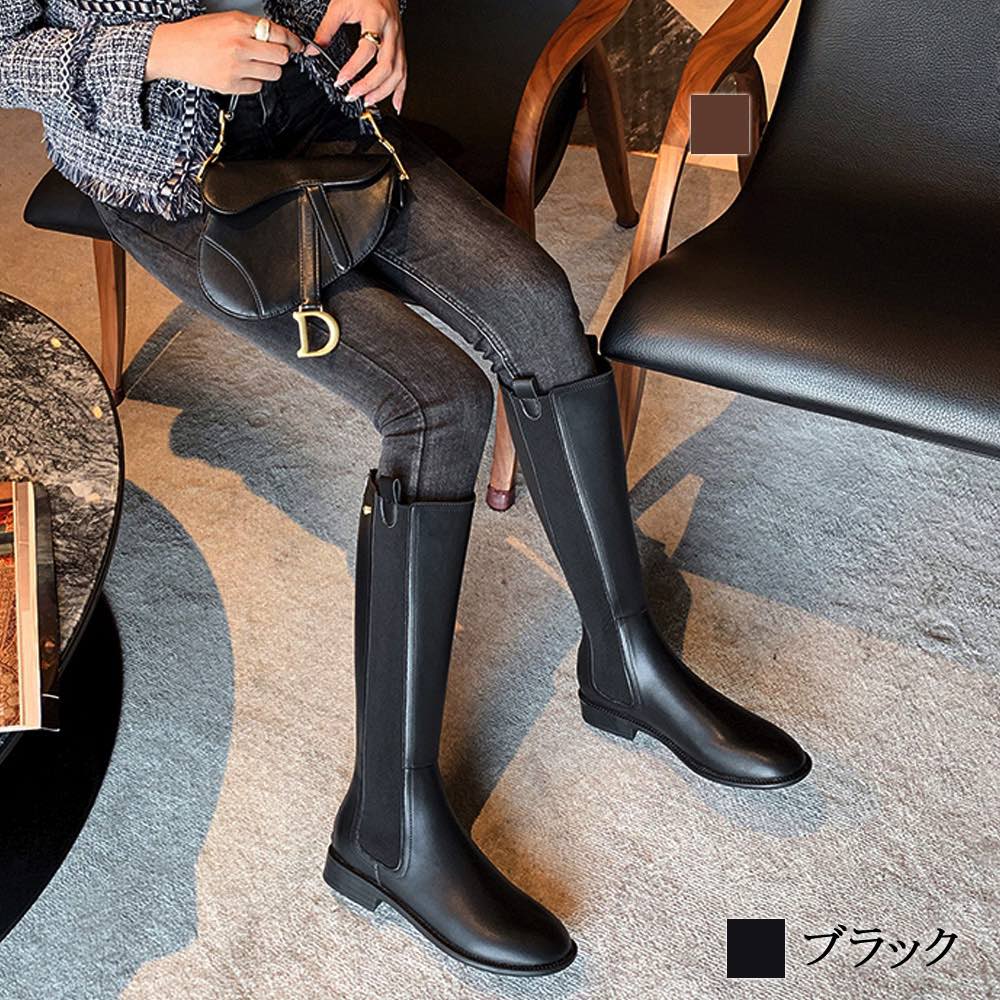 【＼クーポン利用で20%OFF!／】 ロングブーツ レディース サイドゴアロングブーツ レザー ジョッキーブーツ 疲れない 冬 ミドルブーツ 防水 革 厚底 暖かい 歩きやすい 編み上げ ぺたんこ 春 ワイド スエード ストレッチ ショートブーツ ローヒール 防寒