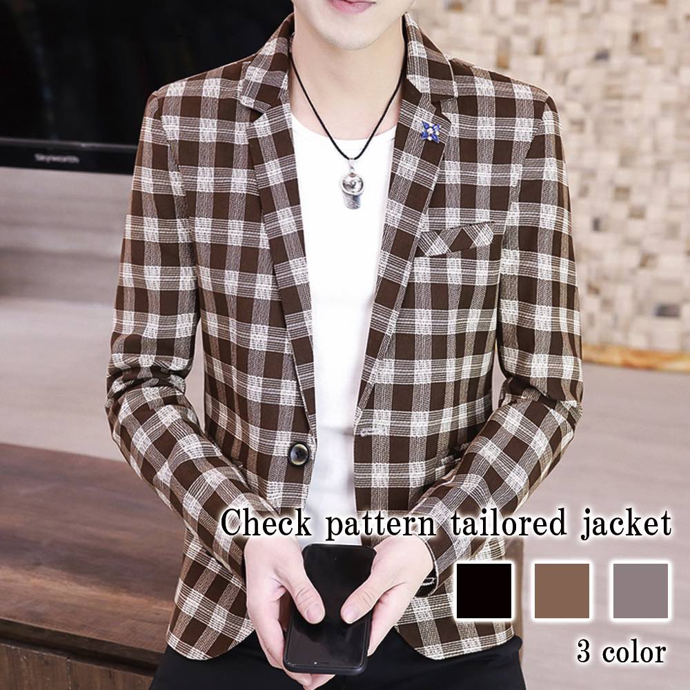 楽天市場】テーラードジャケット メンズ ギンガムチェックジャケット