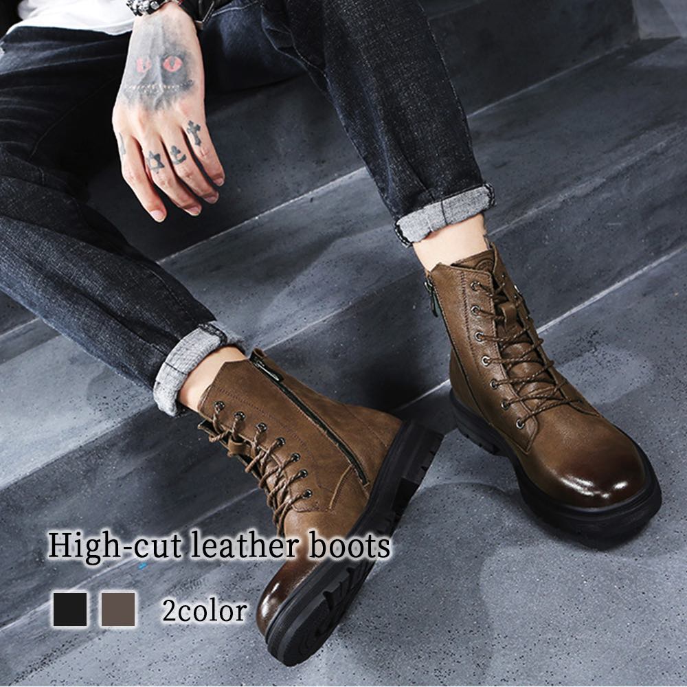 楽天市場】ブーツ メンズ レザーハイカットブーツ 冬 完全 ファスナー