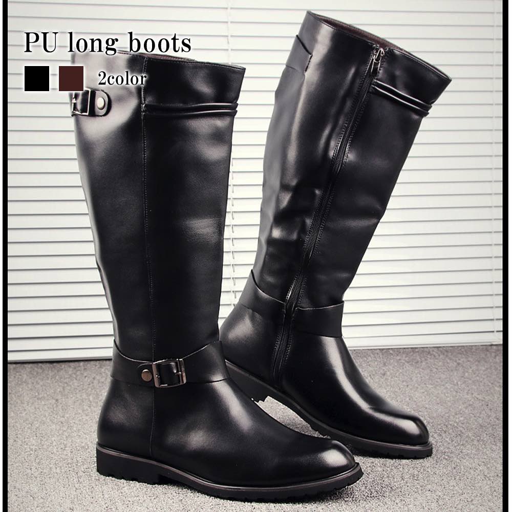 楽天市場】ブーツ メンズ PUロングブーツ モード ルーム ハイカット