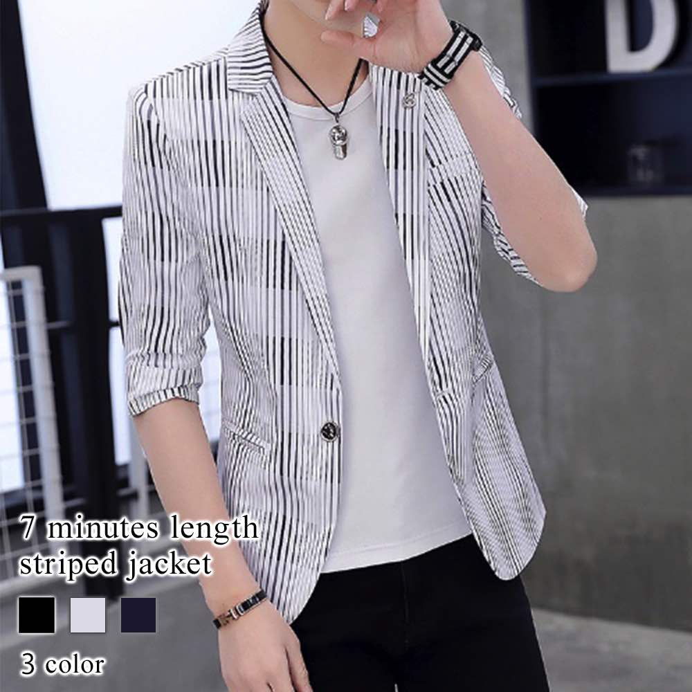 楽天市場】テーラードジャケット メンズ 7分丈ストライプジャケット