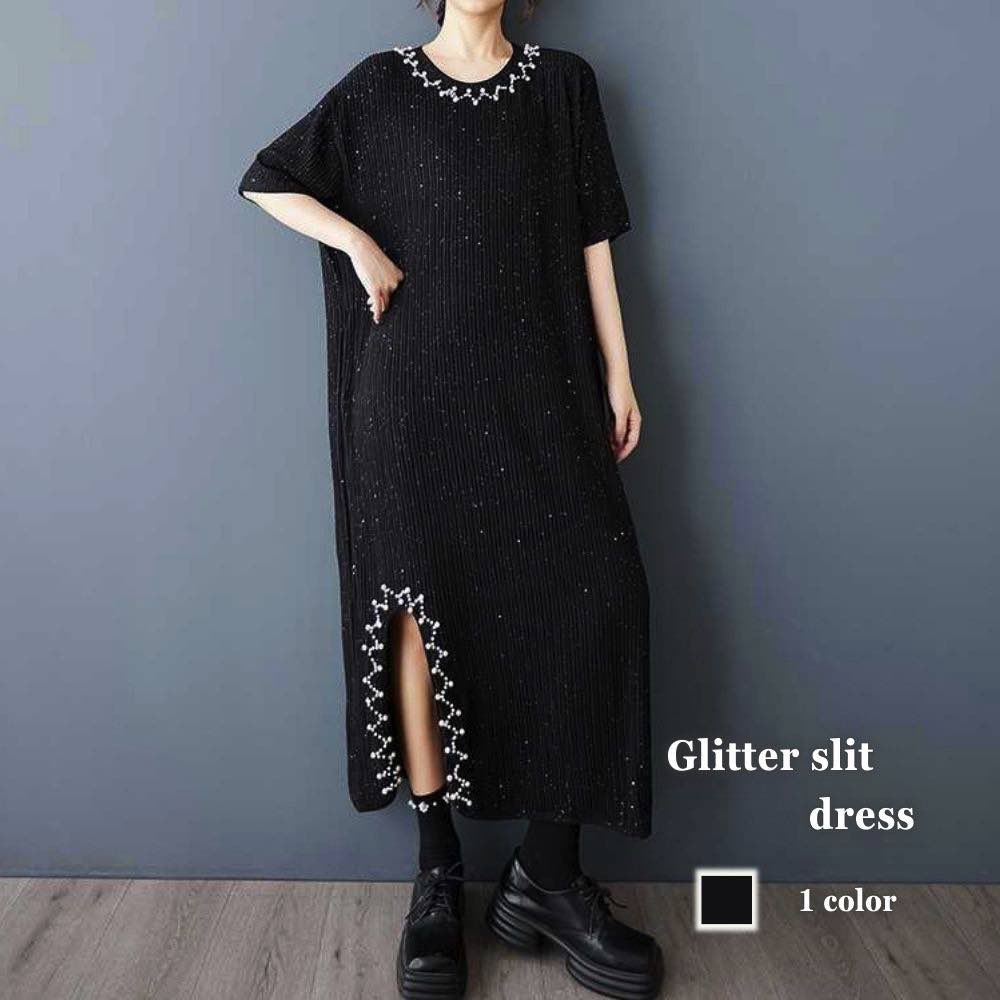 【＼クーポン利用で20%OFF!／】 ワンピース レディース ラメ入りスリットワンピース ルームウェア ニット かわいい 大人 アウトドア 人気 きれいめ 春 スカート ロング 薄手 ブランド 40代 Aライン 大きいサイズ 韓国 トップス 50代 夏 20代 しっかり カ