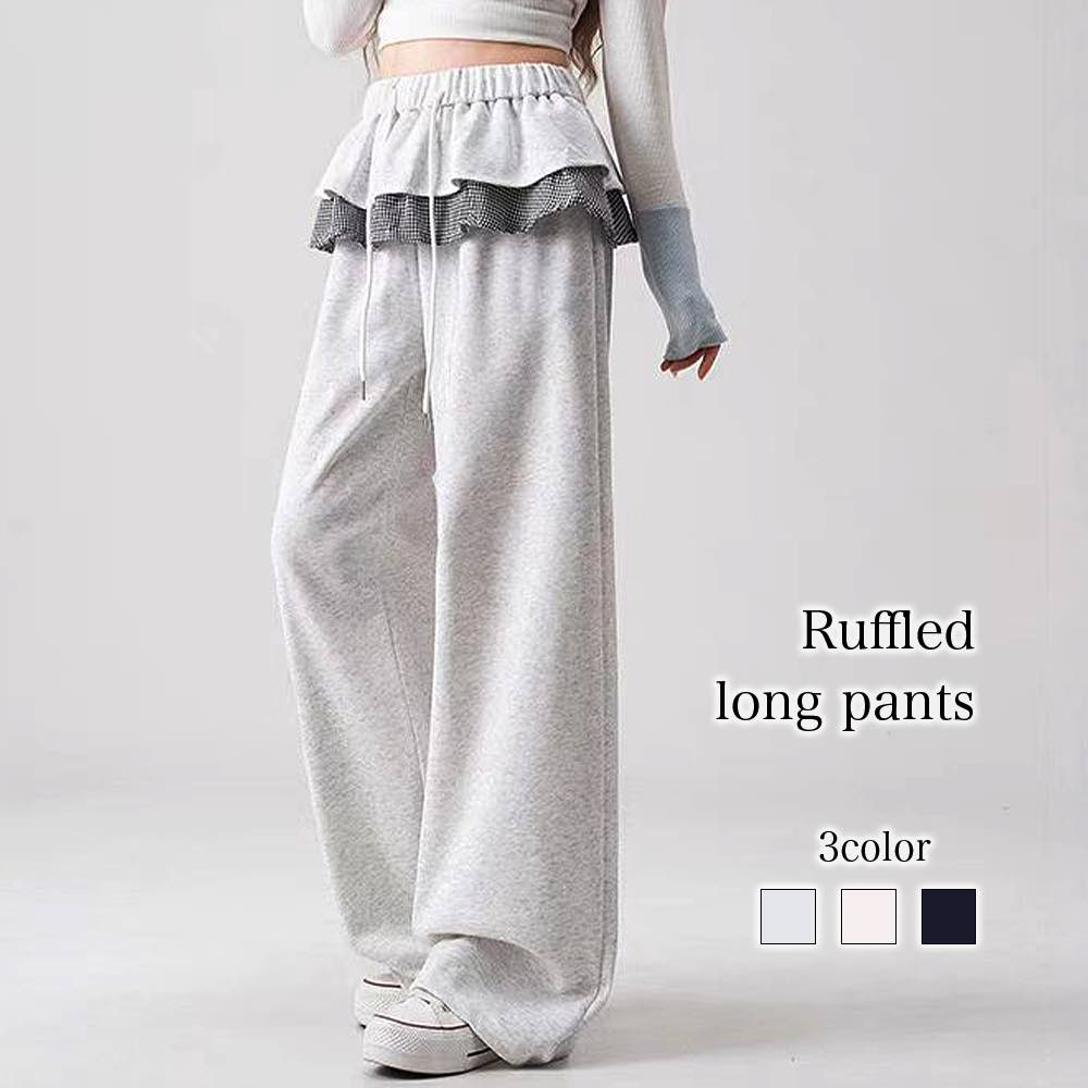 【＼クーポン利用で20%OFF!／】 ストレートパンツ レディース フリル付きロングパンツ おすすめ ゆったり 綿 センタープレス オフィス 夏 ズボン 春 ルーズフィット きれいめ あったかパンツ 9分丈 あったか チノパン コーデュロイ フレアパンツ 秋 ワイドパンツ