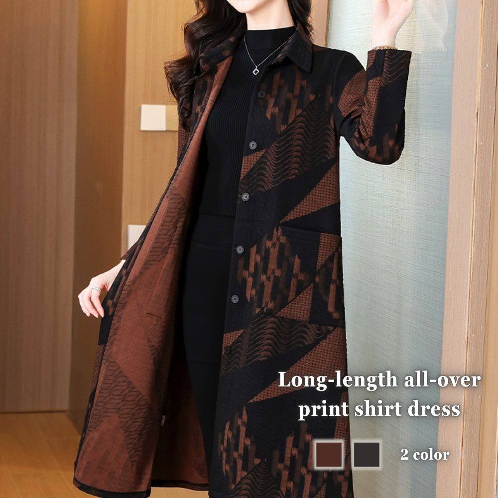 【＼クーポン利用で20%OFF!／】 シャツ レディース ロング丈総柄シャツワンピース ロゴ 大人 ブランド 秋 かわいい 春 麻 形態安定 襟付き ブラウス カジュアル 事務服 暖かい 長袖 おしゃれ スポーツ ゆったり しわになりにくい Tシャツ 冬 厚手 オフィス ト