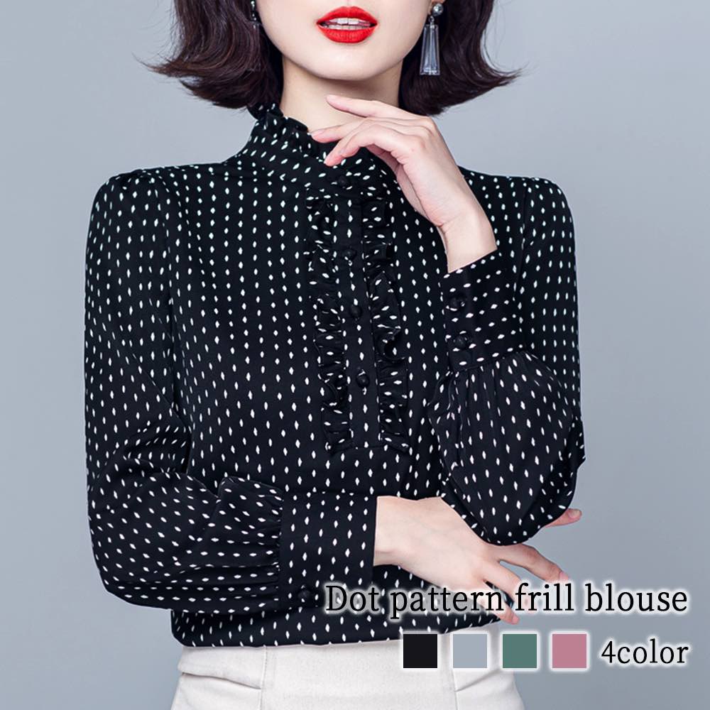 【新品未使用】ルルウィルビー ボウタイ付き長袖ブラウス ドッド柄 フリル M LOULOU WILLOUGHBY】デシンドットフリルボウタイブラウス|allureville