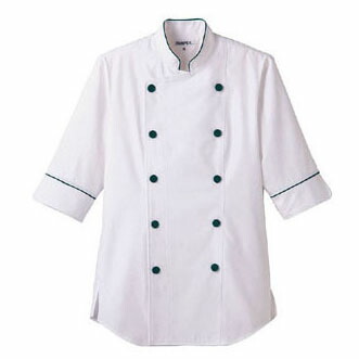 ショップコート ホワイ×グリーント 白×緑 M ET-1137 サーヴォ サンペックスイスト 業務用 ユニフォーム 制服