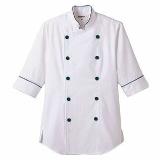 ショップコート ホワイ×グリーント 白×緑 LL ET-1137 サーヴォ サンペックスイスト 業務用 ユニフォーム 制服