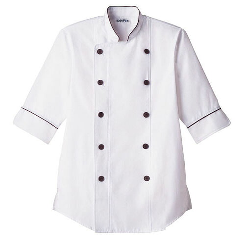 ショップコート ホワイト×ブラウン 白×茶 M ET-1144 サーヴォ サンペックスイスト 業務用 ユニフォーム 制服